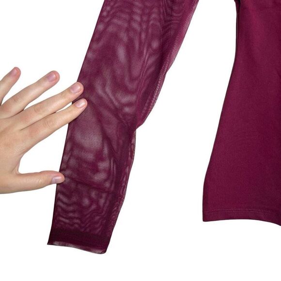 NEW Susana Monaco Crew Neck Mesh Long Sleeve Top in Oxblood Large - Picture 4 of 12